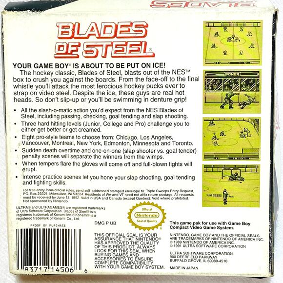 Blades of Steel - Nintendo Game Boy, 1991 CIB Hockey Sports Vintage Game - Picture 4 of 8